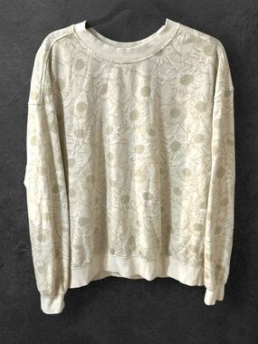 Goodfellow & Co cream and tan sunflower print crew neck sweatshirt size Large